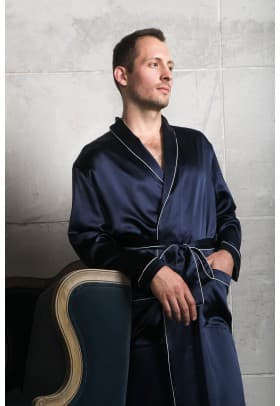 Шелковый мужской халат Luxe Dream Синий 