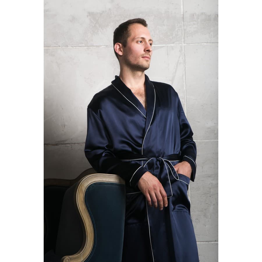 Шелковый мужской халат Luxe Dream Синий 