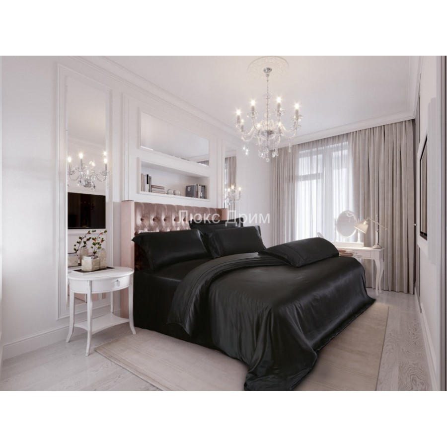 Комплект шелкового постельного белья Черный Комплект шелкового постельного белья Черный